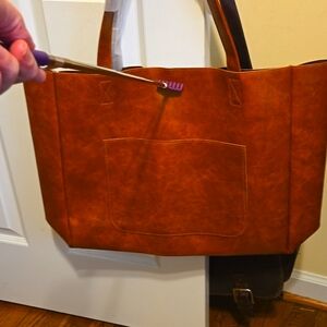 Leather Bag, large with 2 pockets and main bag
